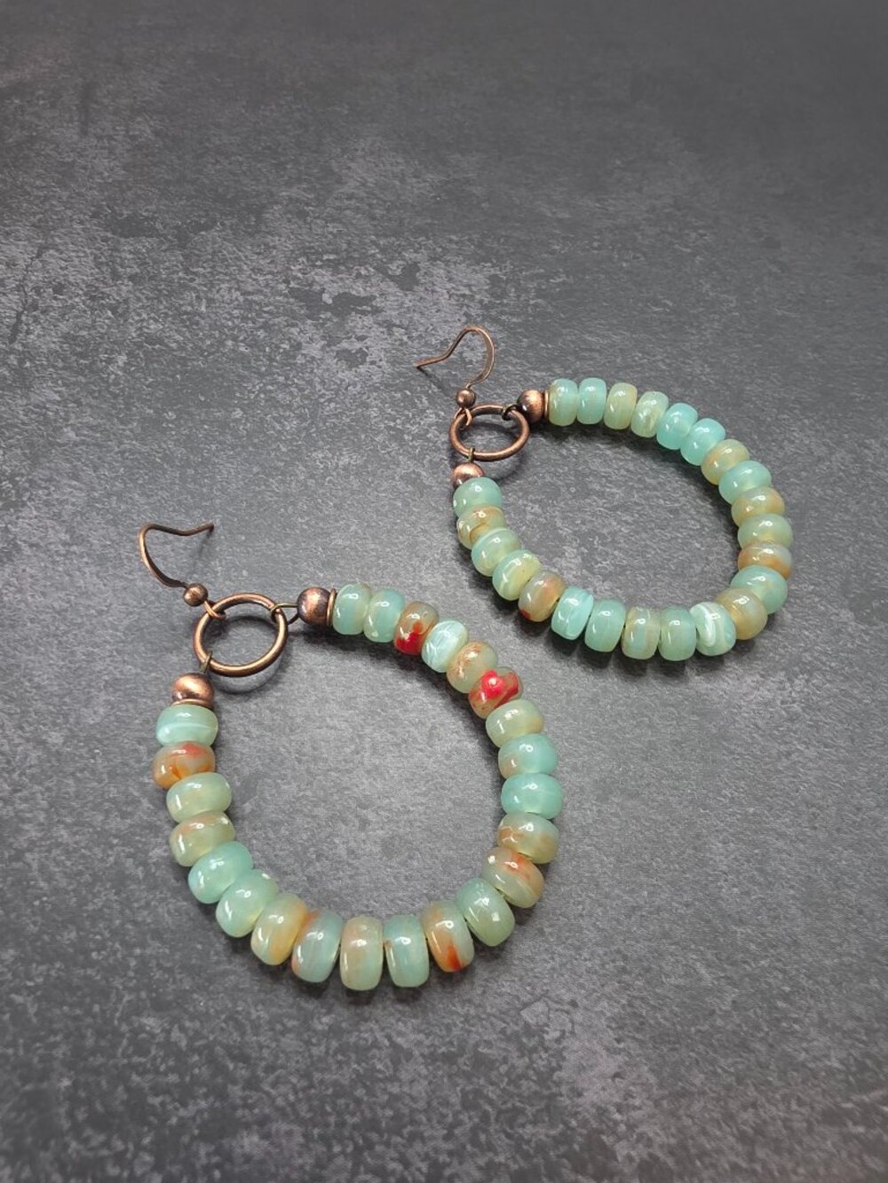 Cloud Tribal Boho Beaded Hoop Earrings Handmade Bronze